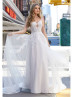 Beaded Ivory Lace Tulle Keyhole Back Romantic Wedding Dress